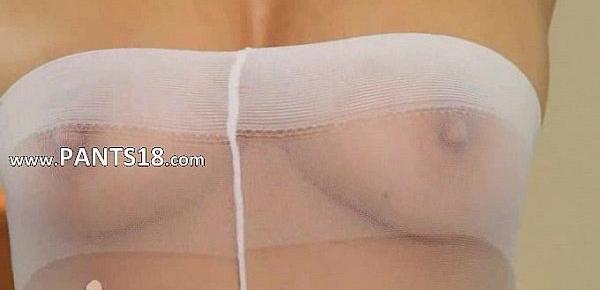  White nylon pantyhose on elegant babe